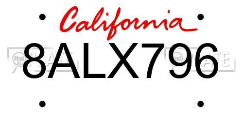 8ALX796 California License Plate