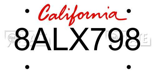 8ALX798 California License Plate