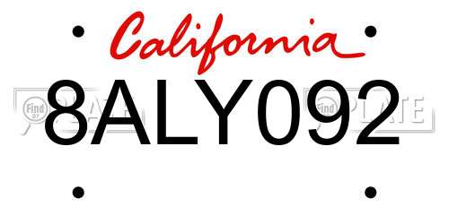 8ALY092 California License Plate