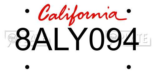 8ALY094 California License Plate
