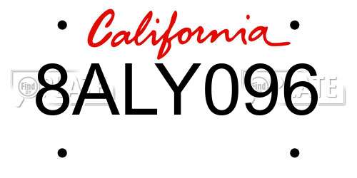 8ALY096 California License Plate