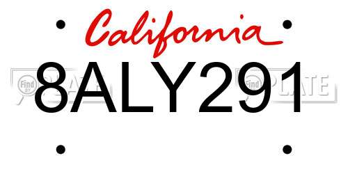 8ALY291 California License Plate