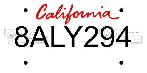 8ALY294 California License Plate