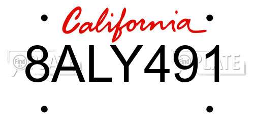 8ALY491 California License Plate