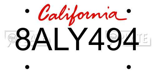 8ALY494 California License Plate