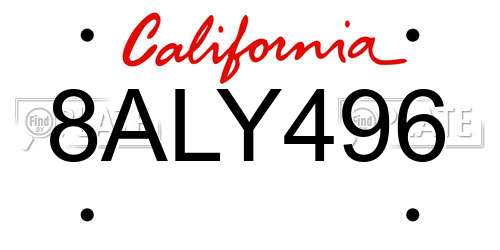 8ALY496 California License Plate