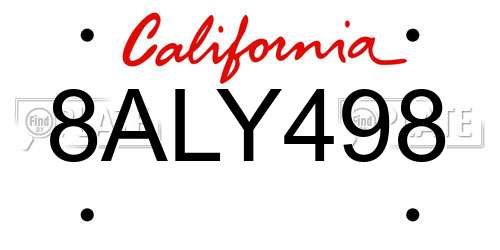 8ALY498 California License Plate