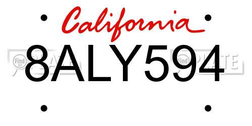 8ALY594 California License Plate