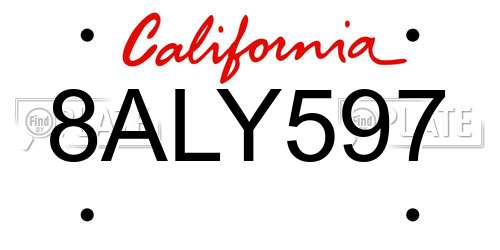 8ALY597 California License Plate