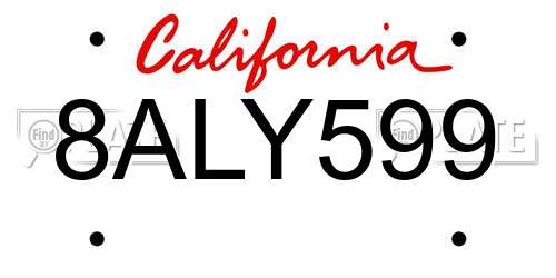 8ALY599 California License Plate