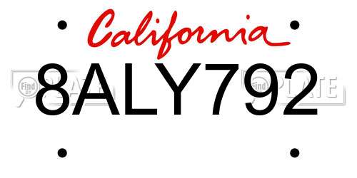 8ALY792 California License Plate