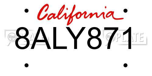 8ALY871 California License Plate