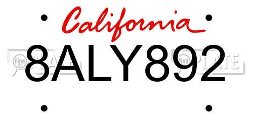 8ALY892 California License Plate