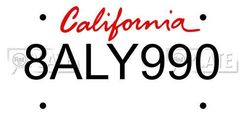 8ALY990 California License Plate