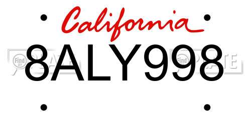 8ALY998 California License Plate