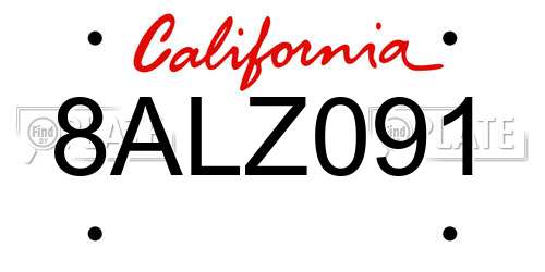 8ALZ091 California License Plate