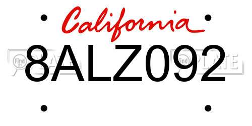 8ALZ092 California License Plate