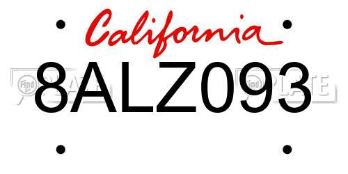 8ALZ093 California License Plate