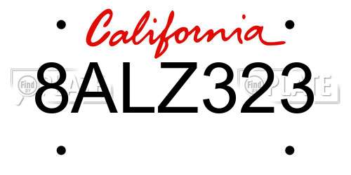 8ALZ323 California License Plate