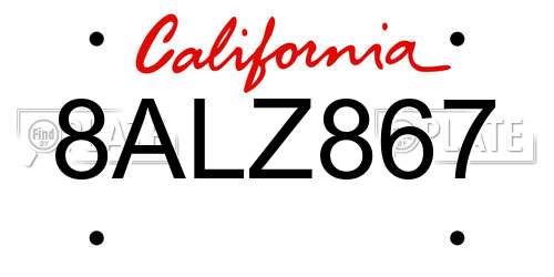 8ALZ867 California License Plate