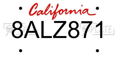 8ALZ871 California License Plate