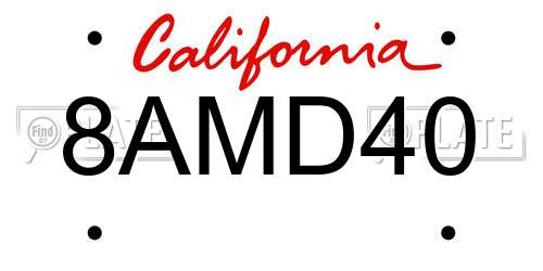 8AMD40 California License Plate