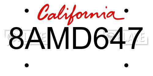8AMD647 California License Plate