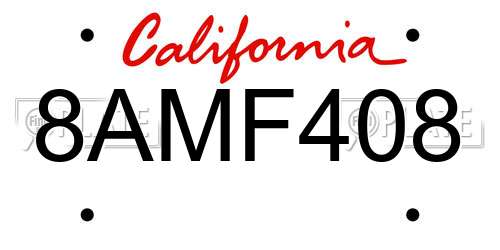 8AMF408 California License Plate