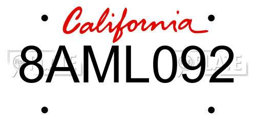 8AML092 California License Plate