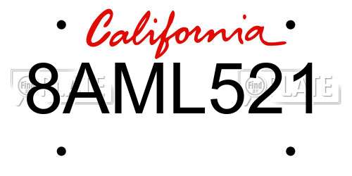 8AML521 California License Plate