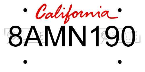 8AMN190 California License Plate
