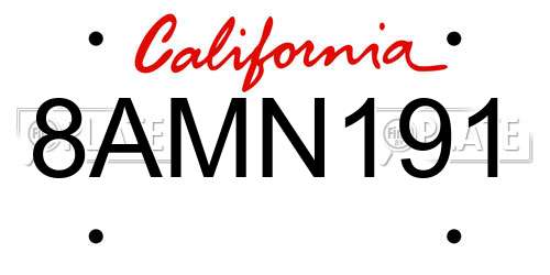 8AMN191 California License Plate