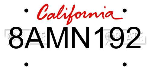 8AMN192 California License Plate