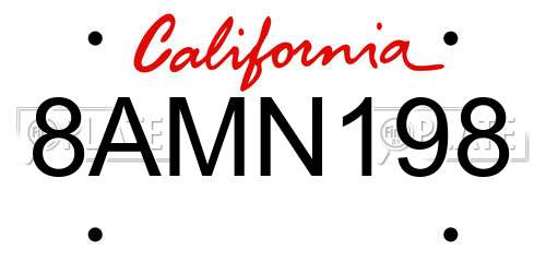8AMN198 California License Plate