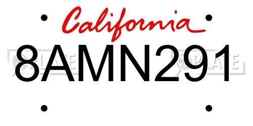 8AMN291 California License Plate
