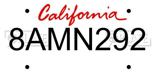 8AMN292 California License Plate