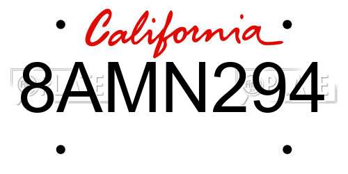 8AMN294 California License Plate