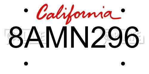 8AMN296 California License Plate