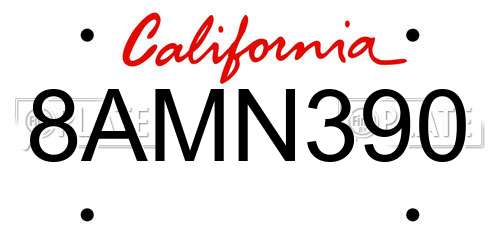 8AMN390 California License Plate