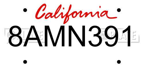 8AMN391 California License Plate