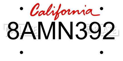 8AMN392 California License Plate