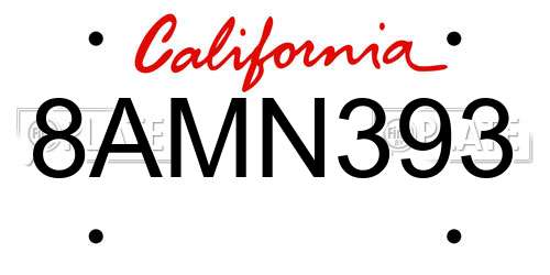 8AMN393 California License Plate