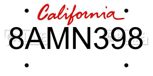 8AMN398 California License Plate