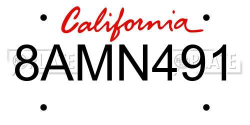 8AMN491 California License Plate