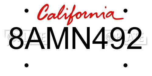 8AMN492 California License Plate