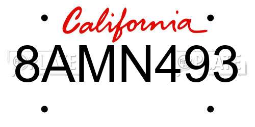 8AMN493 California License Plate