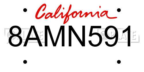 8AMN591 California License Plate