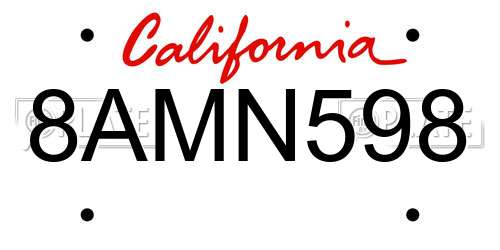 8AMN598 California License Plate