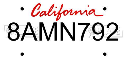 8AMN792 California License Plate