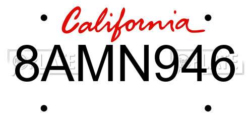 8AMN946 California License Plate